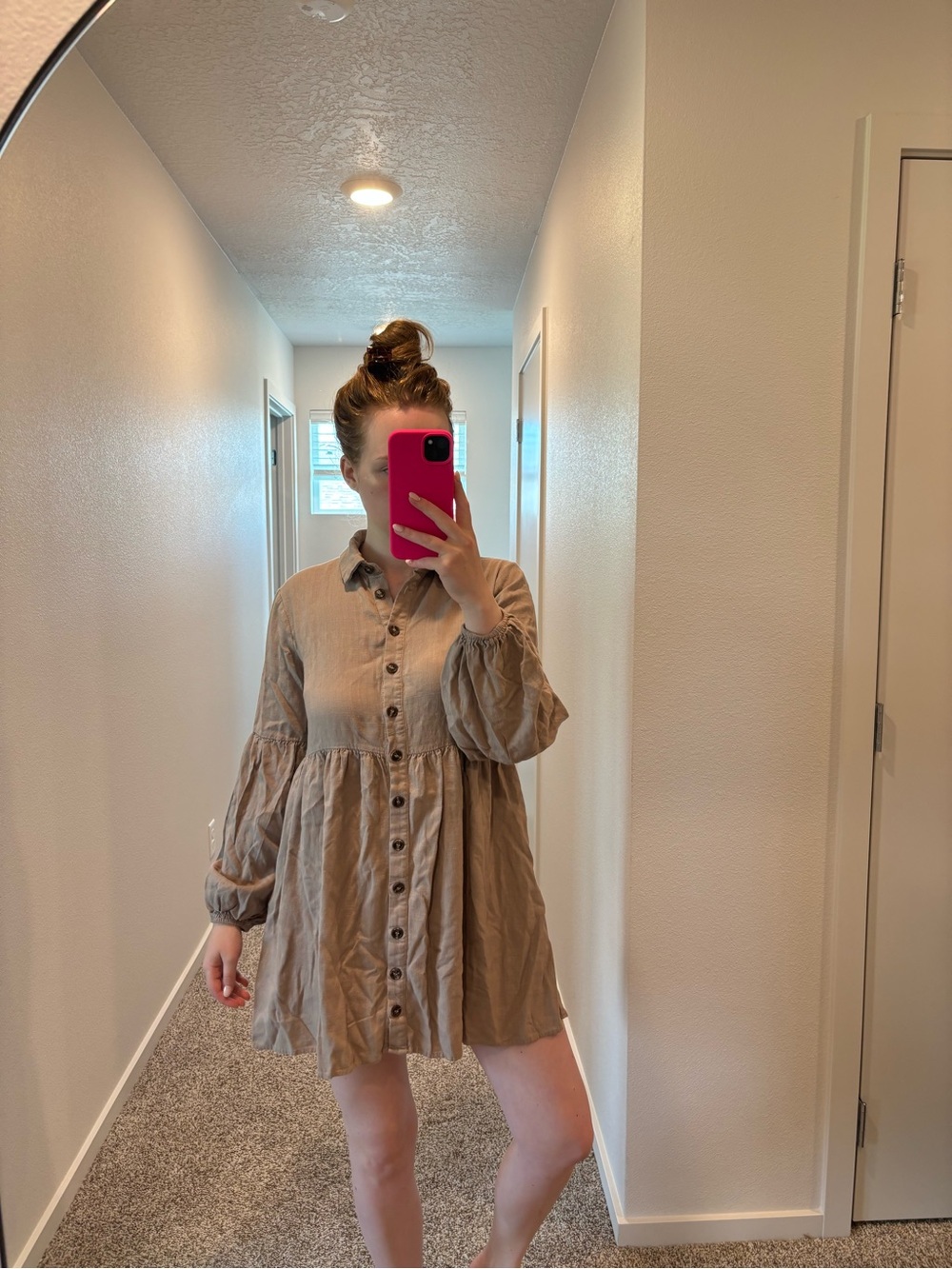 Lost+ wander Women's Button-Front Collared Smock Dress in Taupe